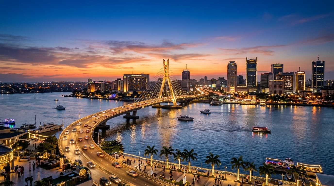 Lagos Nigeria Lekki-Ikoyi Link Bridge at Twilight